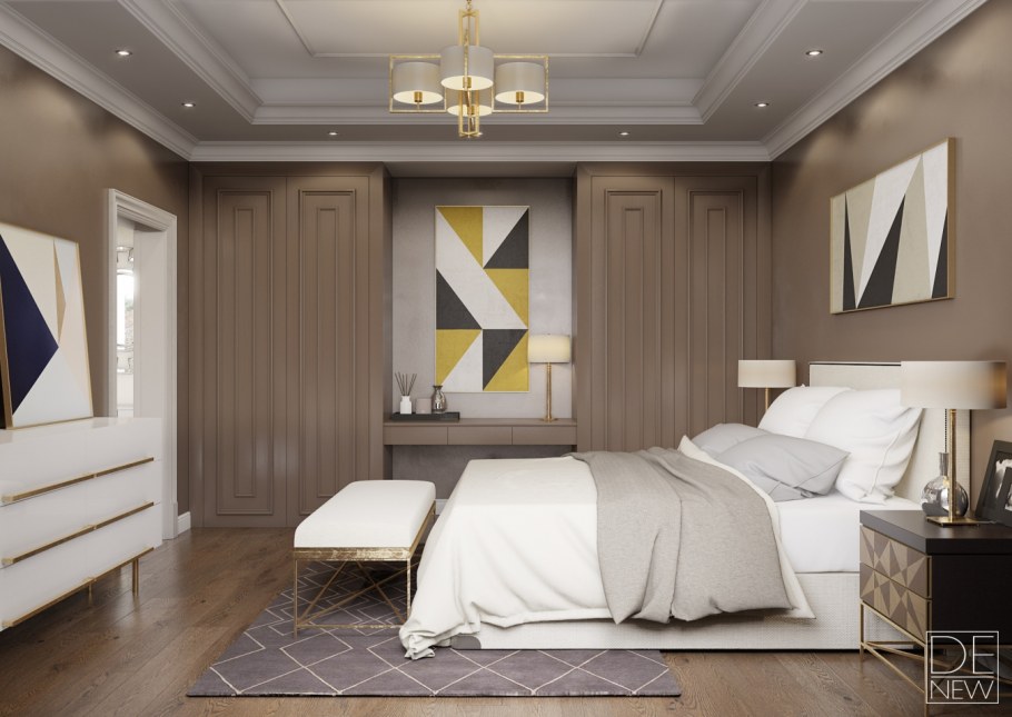 Спальня с мягким изголовьем