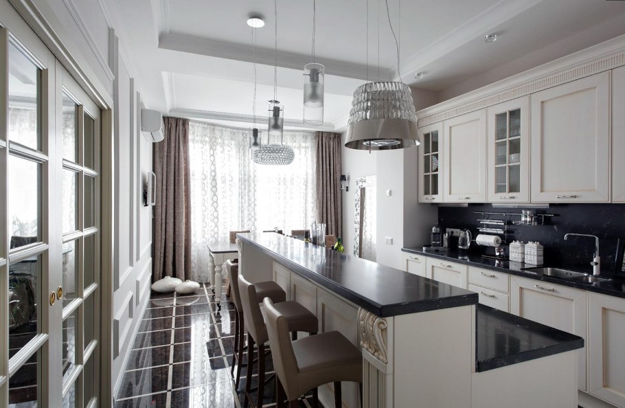 Белая кухня столовая Неоклассика