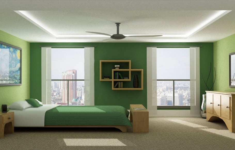 Комната с зелеными обоями