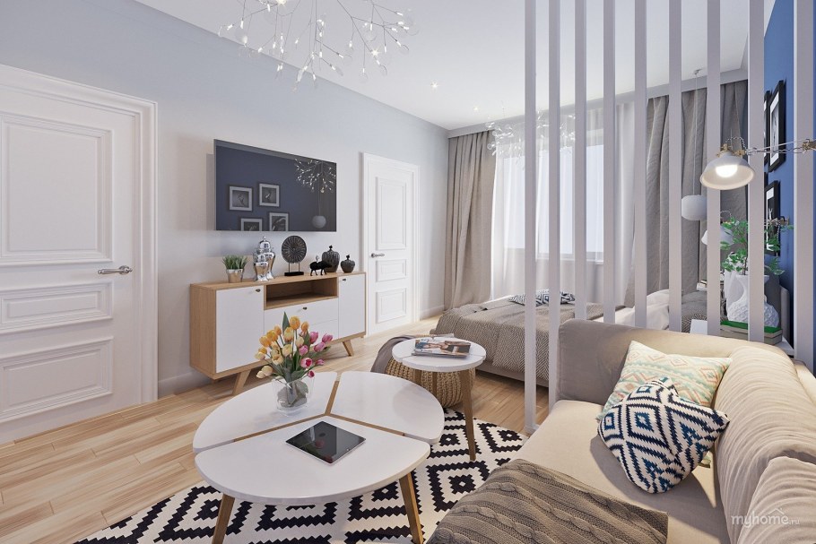 Сканди стиль в интерьере гостиной