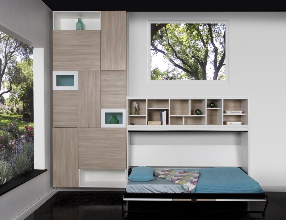 Кровать вписанная в шкаф