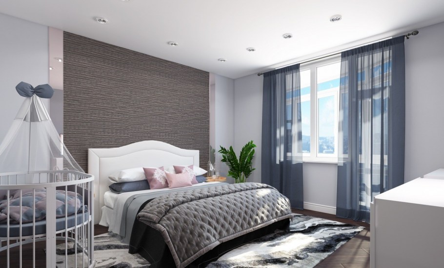 Интерьер прямоугольной спальни