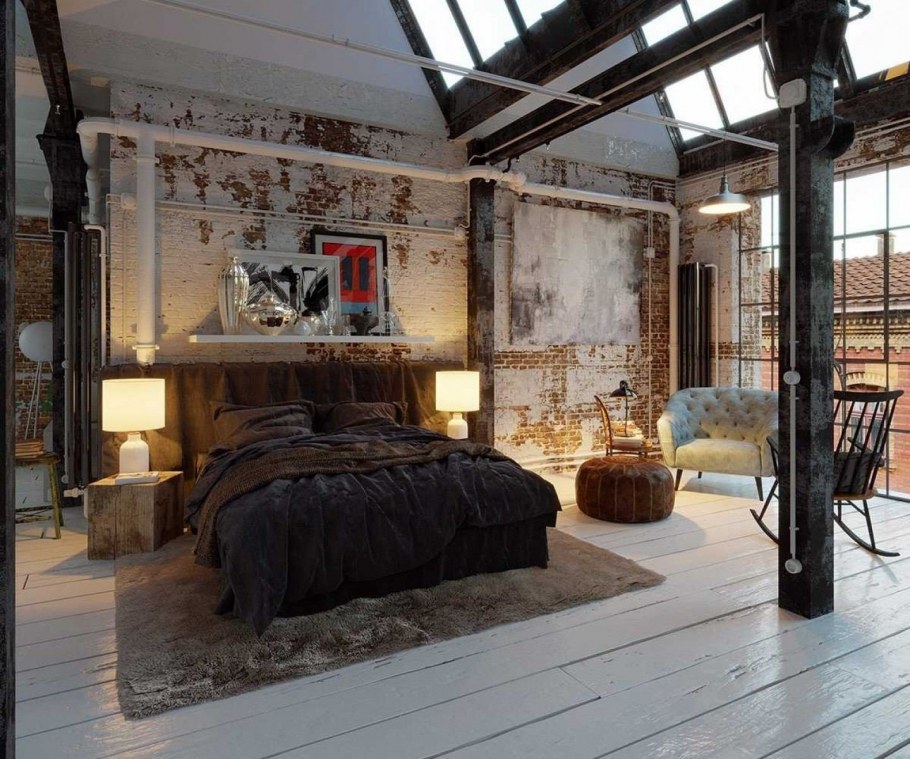 Спальня в стиле лофт индустриал