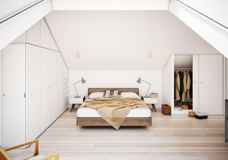 Стильная спальня на мансарде