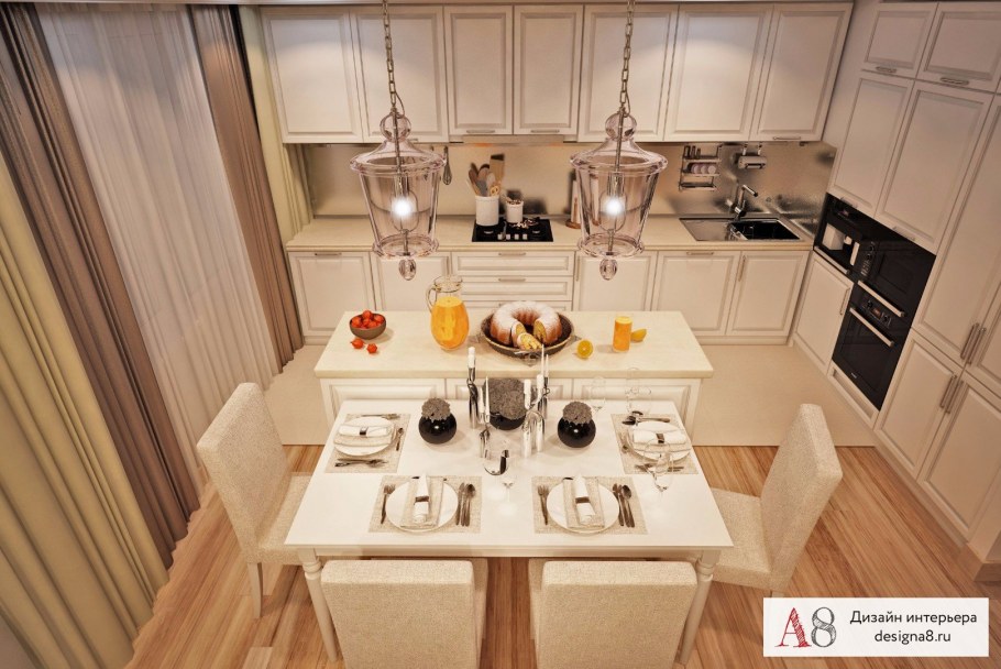 Современный стиль кухни гостиной таунхауса