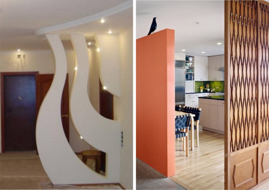 Красивые перегородки из гипсокартона для зонирования