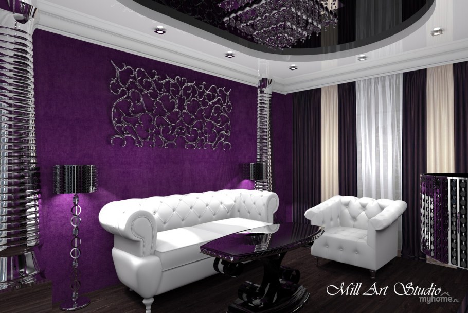 Черно бело фиолетовый интерьер