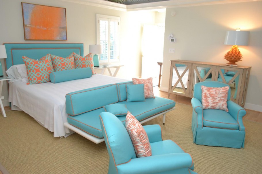 Оранжевый с бирюзовым в интерьере