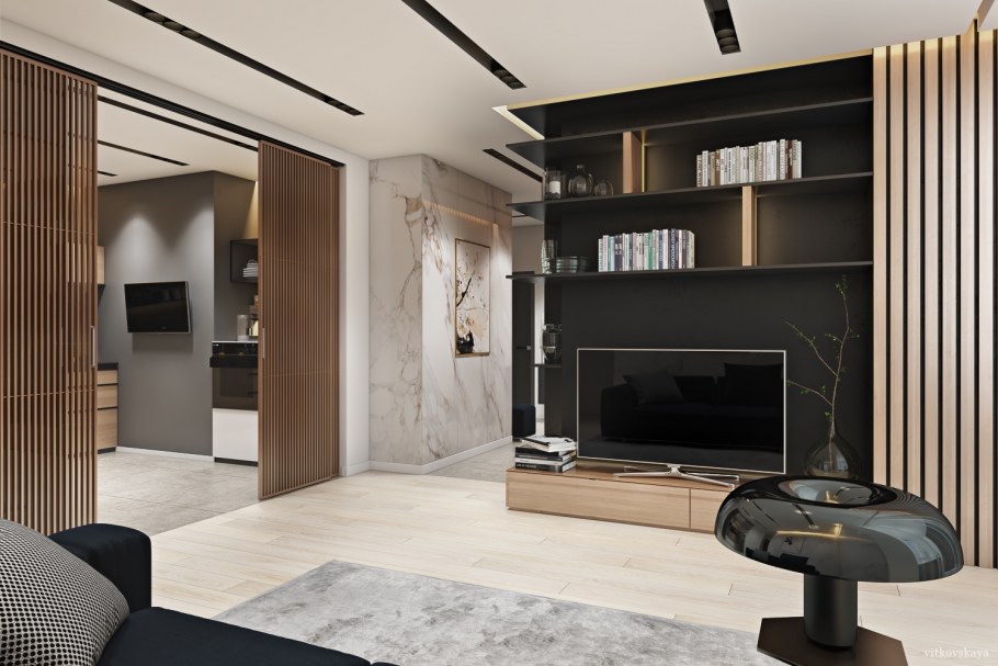ТВ зона в гостиной в современном стиле