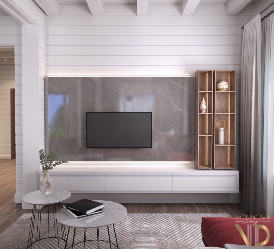 Телевизор в интерьере деревянного дома