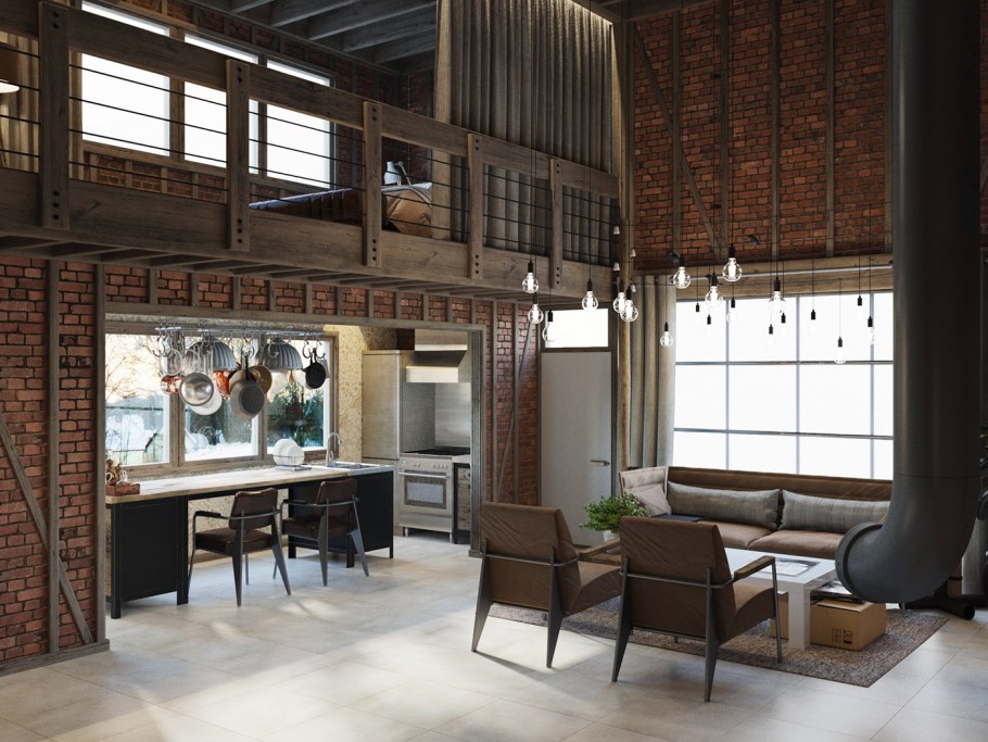 Loft Interior Design кирпич