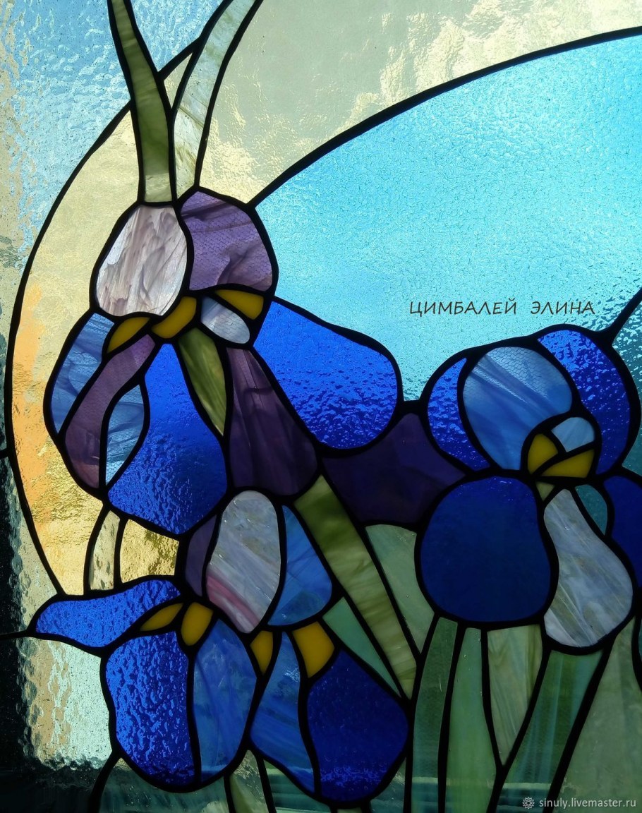 Синий витраж с ирисом Модерн