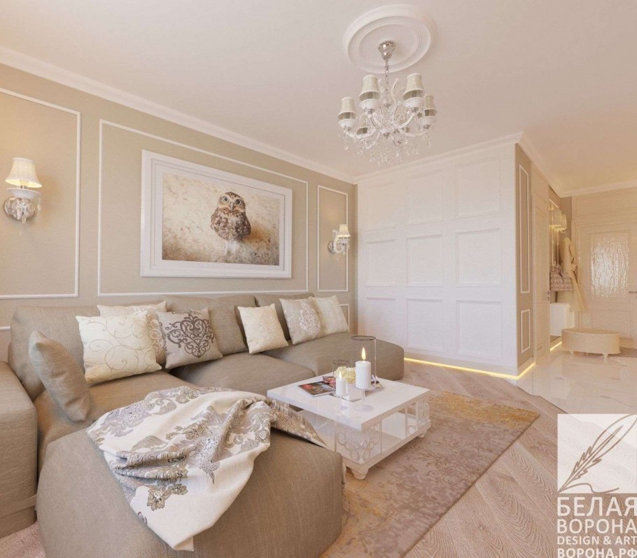 Гостиная в светлых тонах Неоклассика