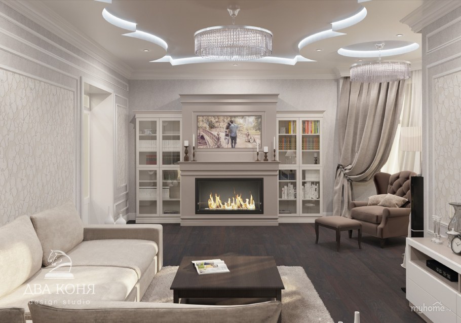 Гостиная 36 кв м Неоклассика