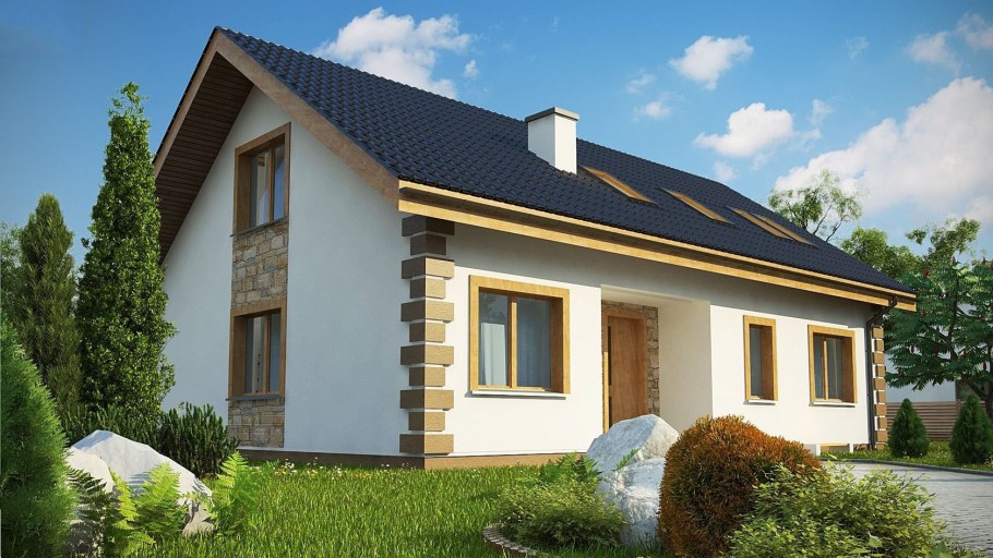 Одноэтажный оштукатуренный дом