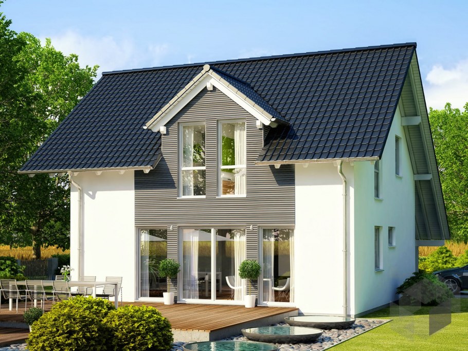 Фасад небольшого дома с мансардой