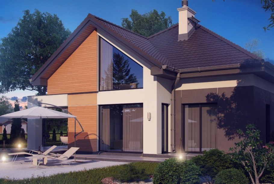 Дом с гаражом и панорамными окнами