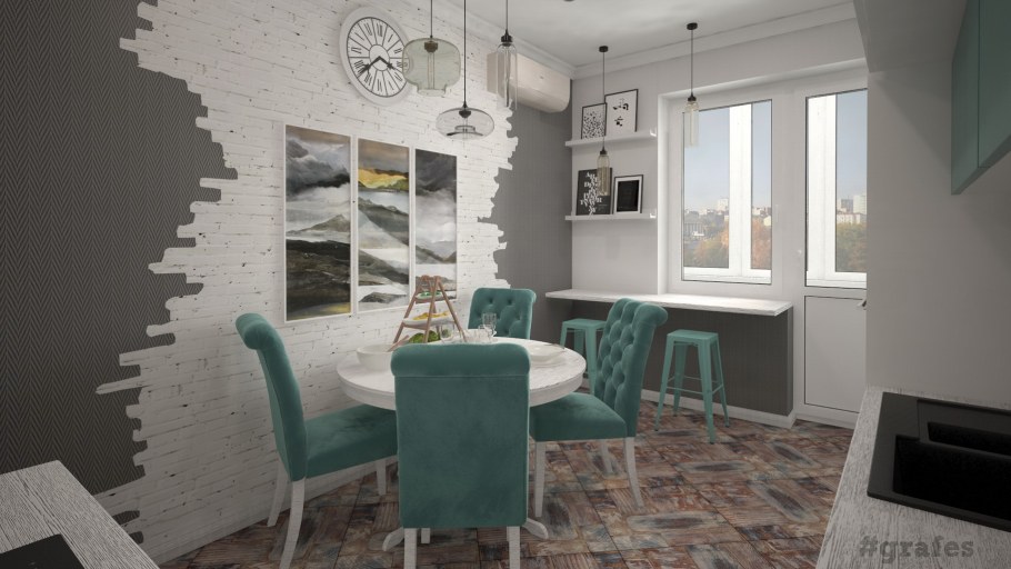 Белый кирпич в интерьере кухни