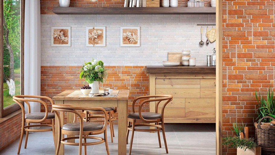 Обои выпуклые под кирпич на кухню