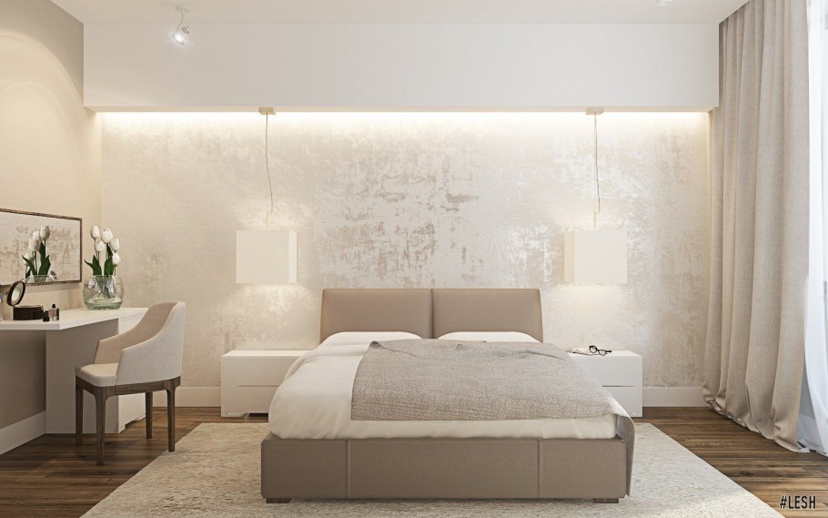 Спальня в пастельных тонах в минималистическом стиле