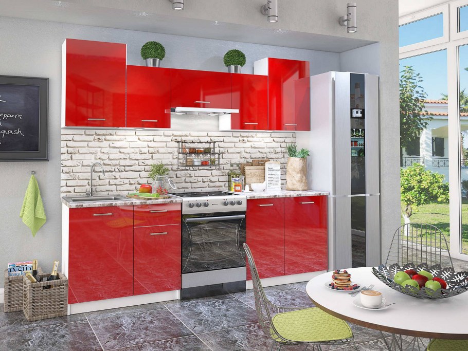 Кухонный гарнитур Stolline Бланка СТЛ.234.00 белый/красный глянец