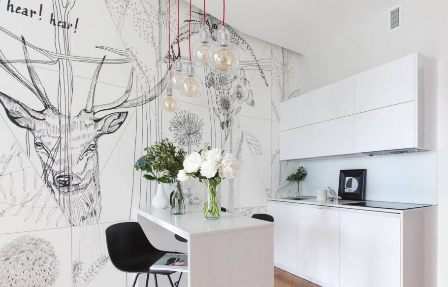 Фотообои на кухню черно белые