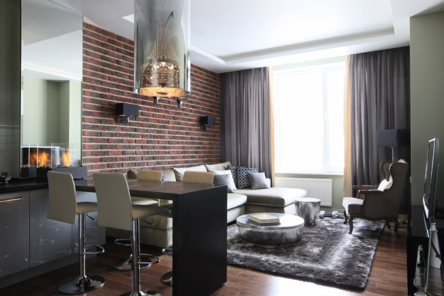 Дизайн студии 30 кв.м изумрудный белый