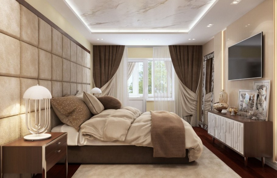 Спальня в бежево-коричневых тонах