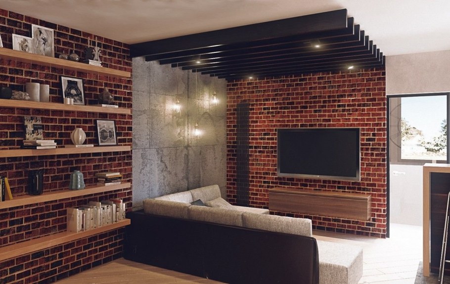 Телевизор на кирпичной стене