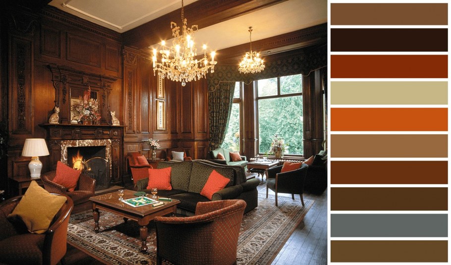 Коралловый цвет в интерьере гостиной