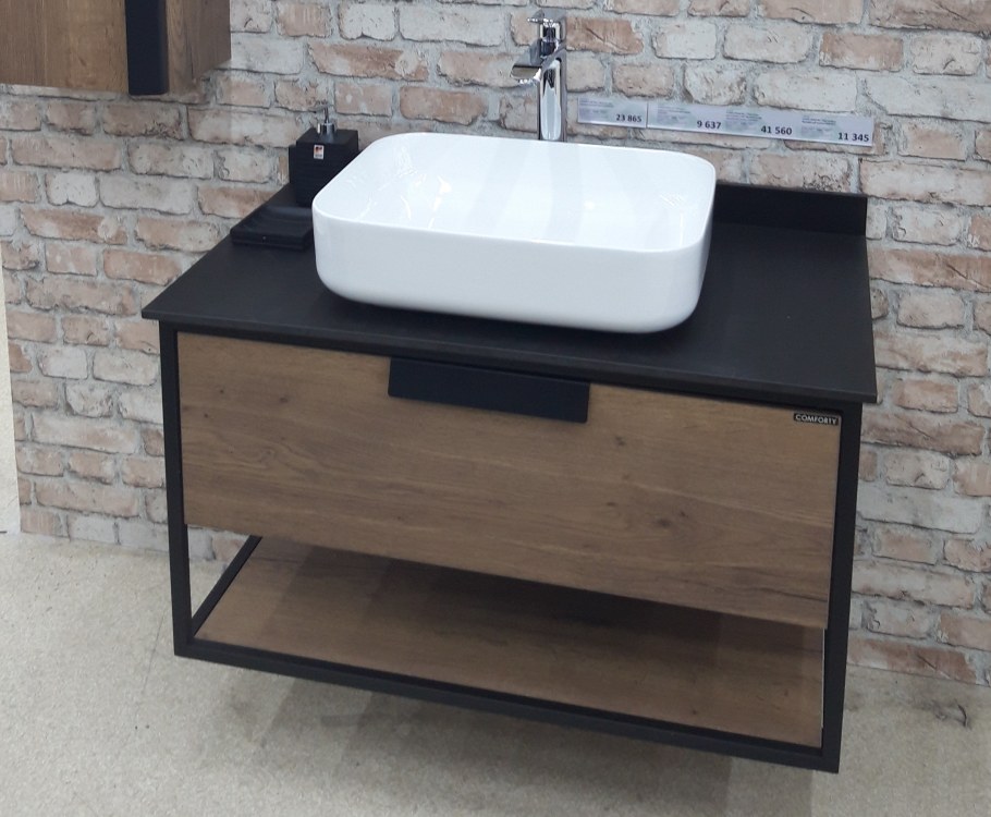 Тумба с раковиной Comforty кёльн 90-1 дуб темный с черной столешницей