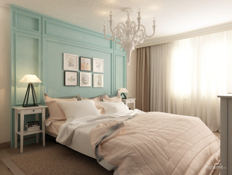 Бежево мятная спальня