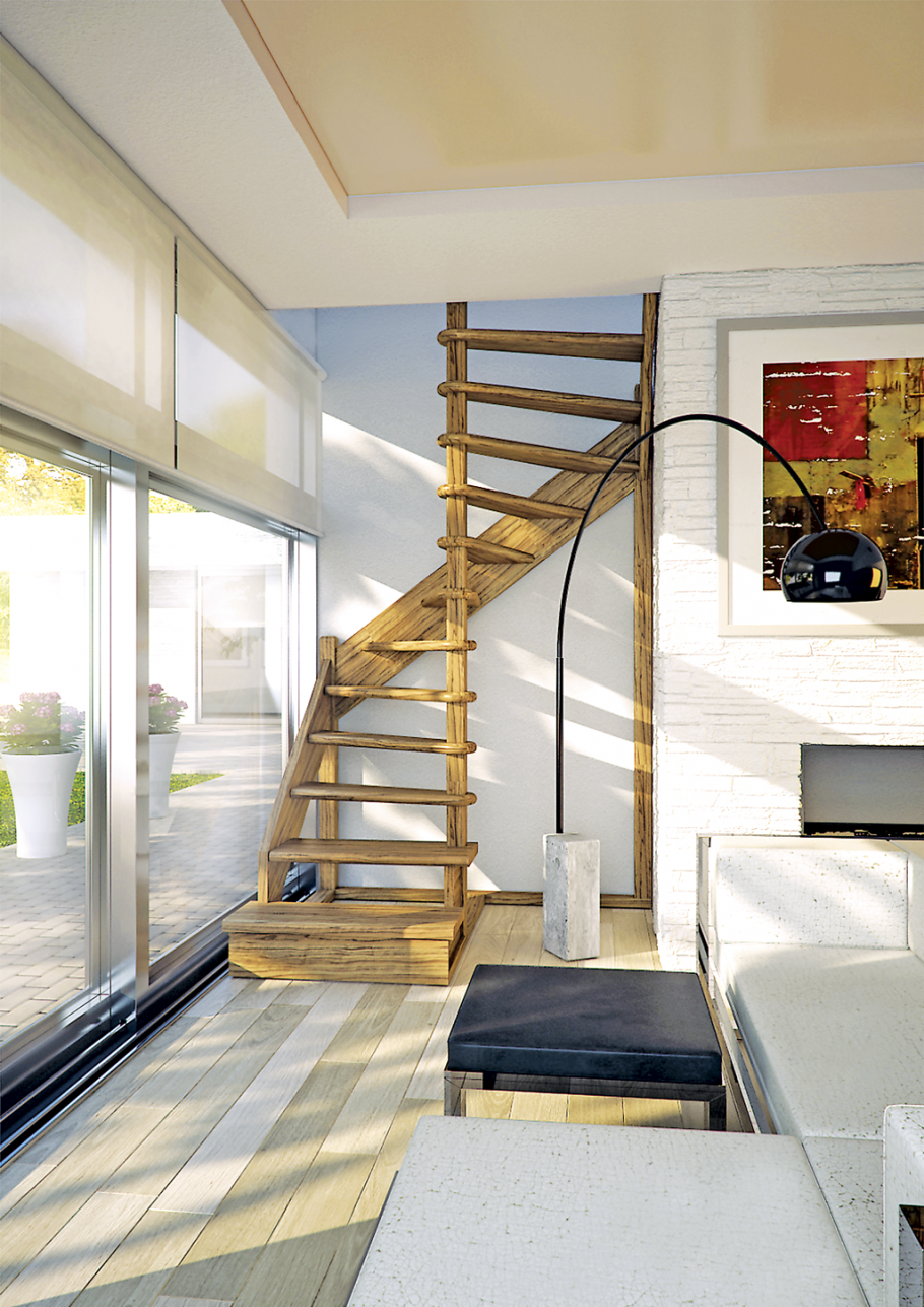 Деревянная межэтажная лестница лес-01 поворот 180