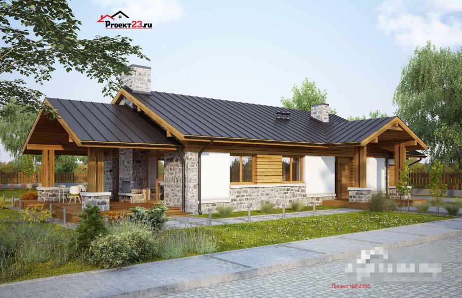 Одноэтажный домик в стиле Шале с террасой