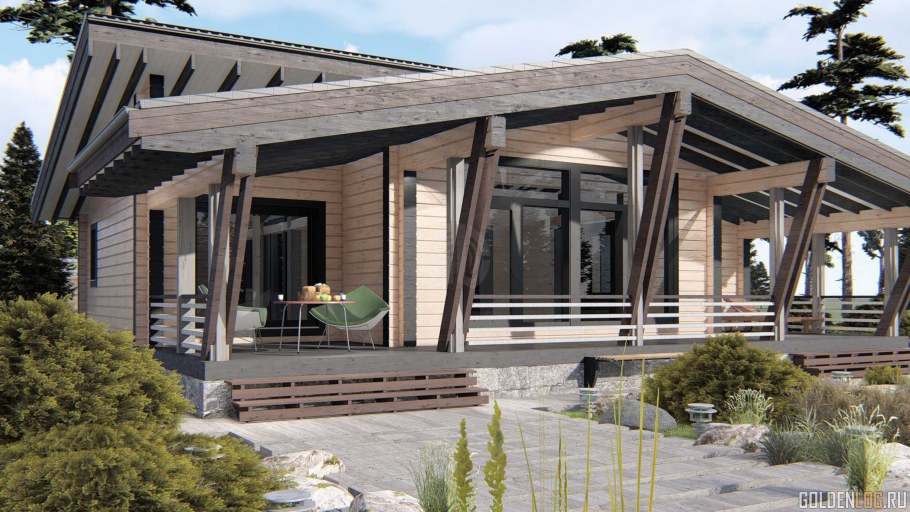 Одноэтажный большой дом Шале с террасой