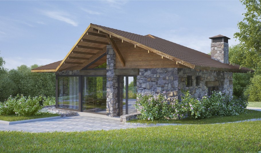 Одноэтажный дом с зоной барбекю