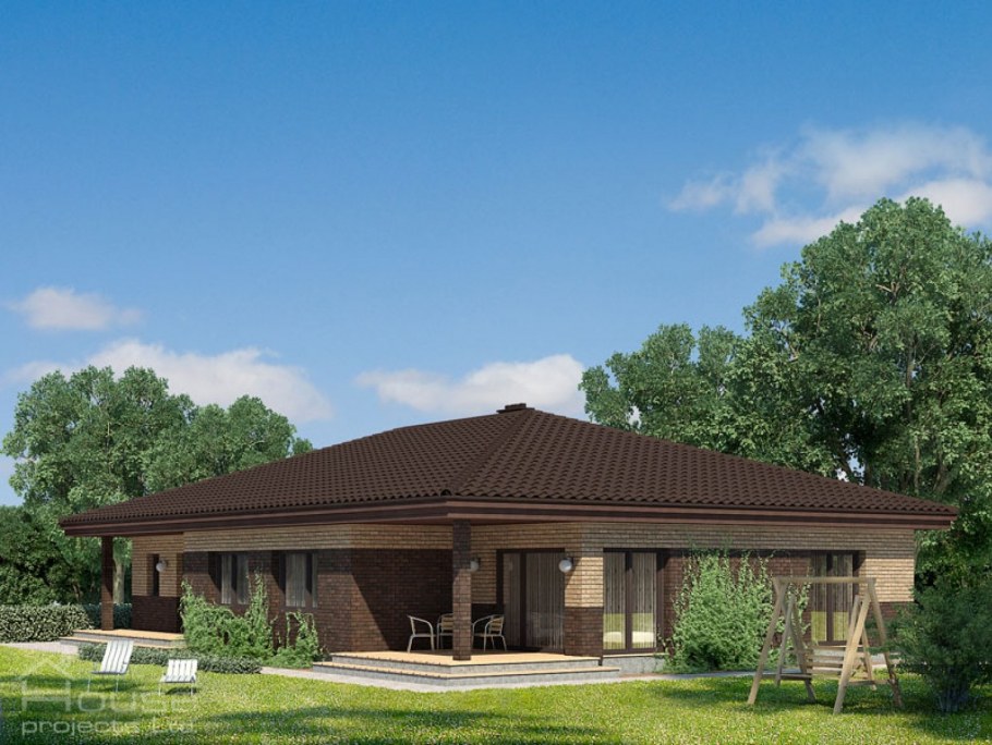 Одноэтажный дом Шале из кирпича