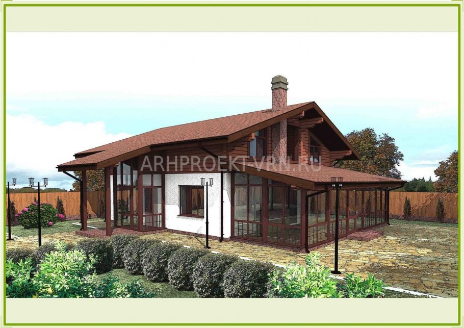 Дом в стиле Шале одноэтажный с террасой