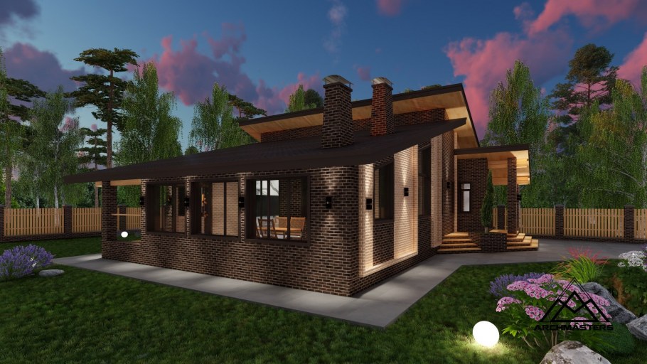 Дом Шале одноэтажный 100 кв.м из кирпича