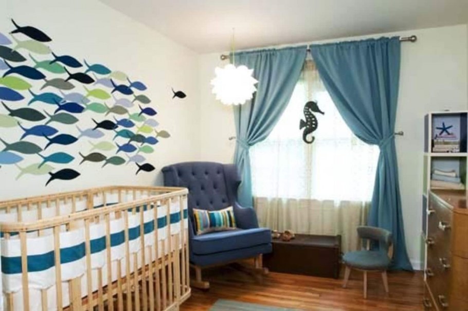 Шторы в детскую комнату морской волны