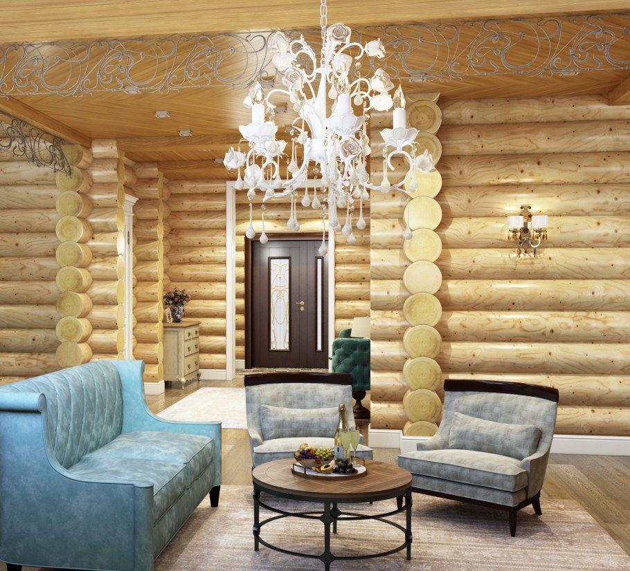 Светлый интерьер сруба