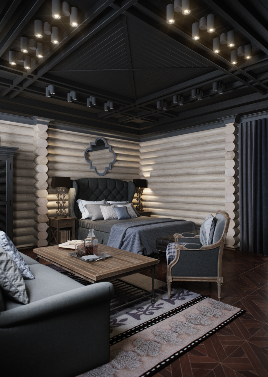 Спальня в бревенчатом доме