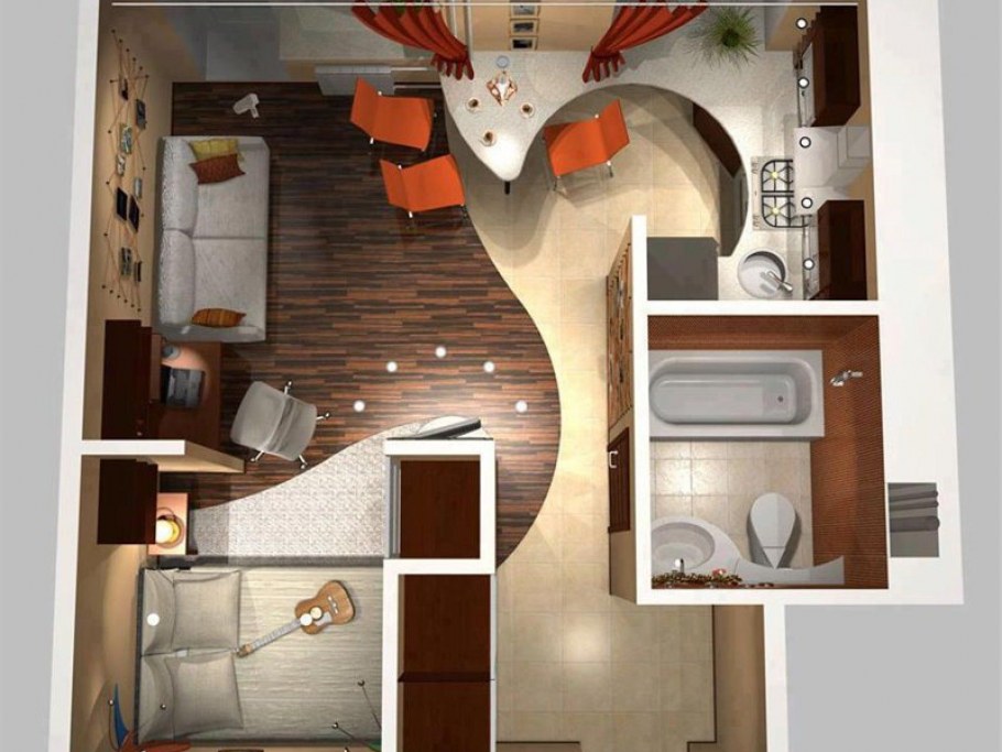 Перепланировка 1 комнатной хрущевки 30 кв.м