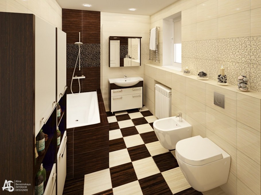 Плитка в ванную в шахматном порядке