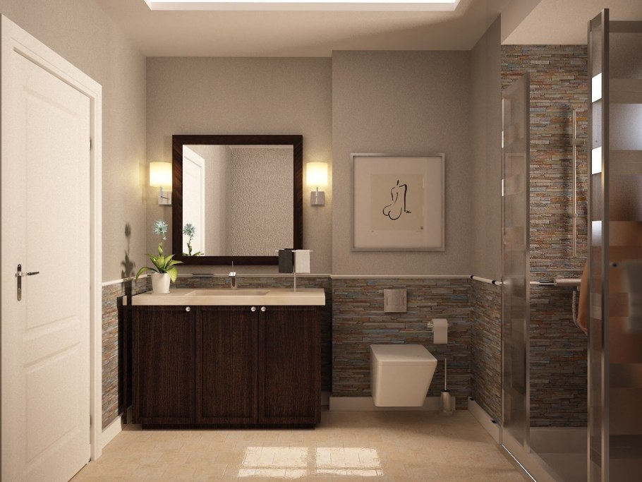 Дизайн ванной с окрашенными стенами