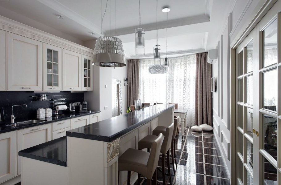 Белая кухня Неоклассика в интерьере