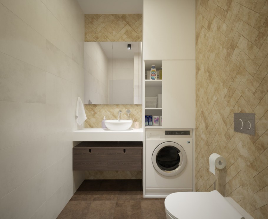 Ванная комната с туалетом и стиральной машиной