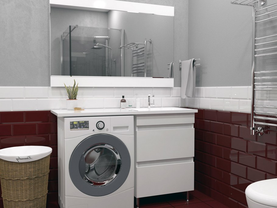 Ванная с туалетом и стиральной машиной