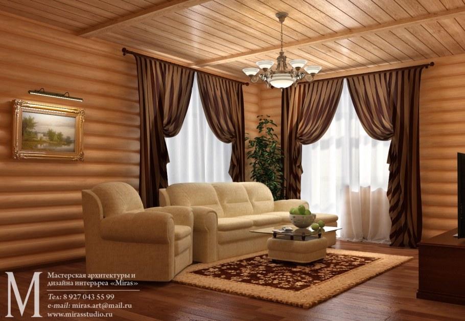 Гостиная обшитая блок хаусом
