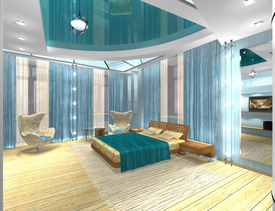 Бирюзовый натяжной потолок